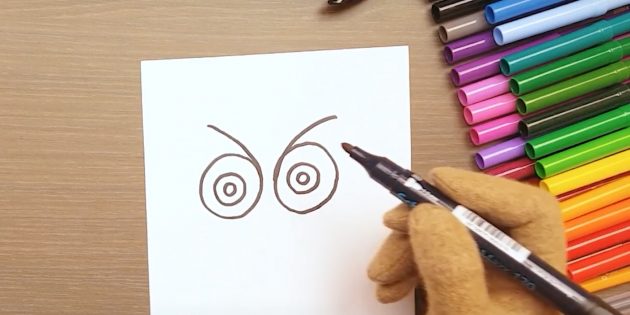 Как нарисовать сову: нарисуйте глаза