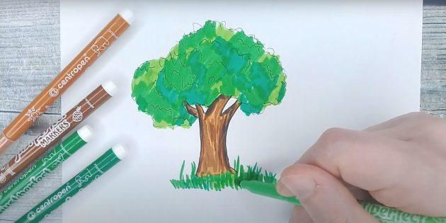 Как нарисовать дерево: изобразите траву