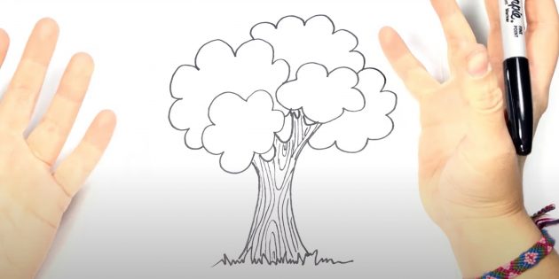 Как нарисовать дерево: рисунок дерева чёрным маркером или фломастером
