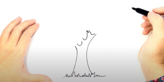 Как нарисовать дерево: нарисуйте ствол и траву