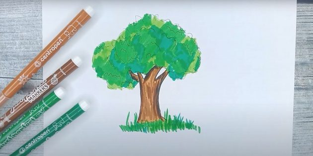 Как нарисовать дерево: рисунок дерева цветными маркерами