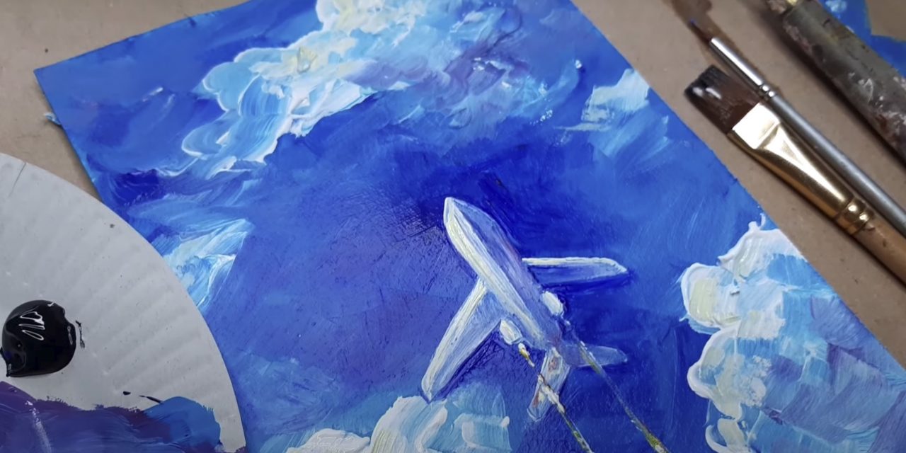 Самолетик рисунок красками