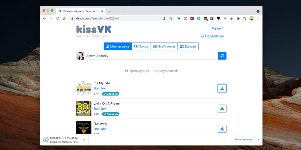 Programs for downloading music from VKontakte: Kiss VK