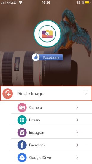 Как сделать водяной знак на фото на смартфоне: выберите Single Image