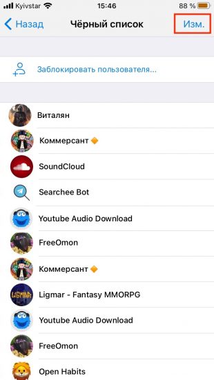 Как разблокировать человека в Telegram на iOS: откройте чёрный список