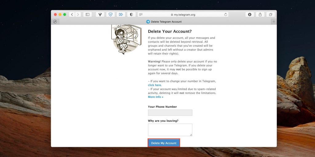 Как удалить аккаунт в Telegram: кликните Delete My Account