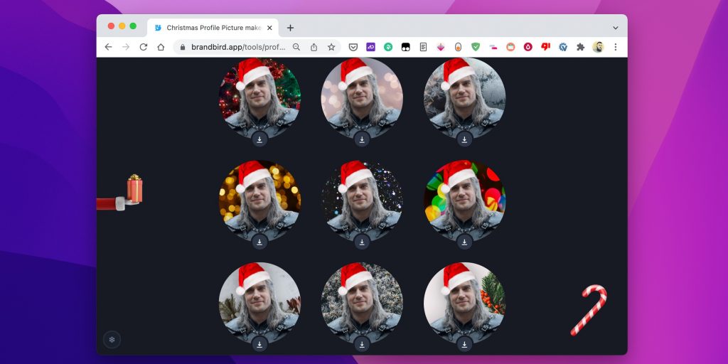 Christmas Avatar maker: остаётся выбрать фон и скачать изображение