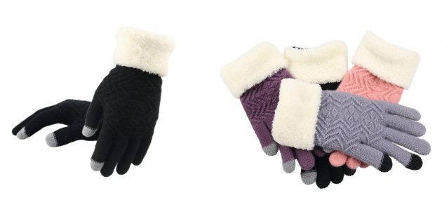 Зимние перчатки с меховыми манжетами 