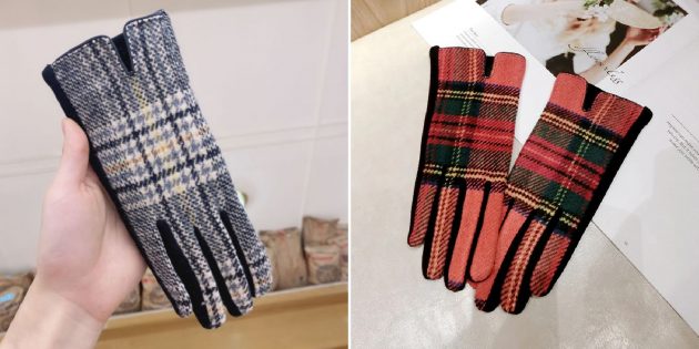 Клетчатые зимние перчатки 