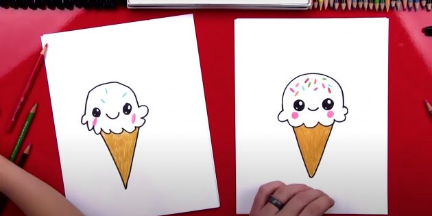 Как нарисовать мороженое: разукрасьте рожок