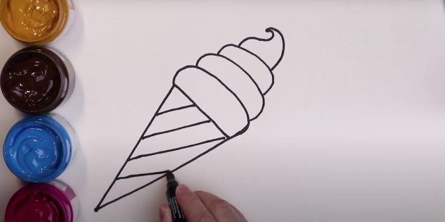 Как нарисовать мороженое: изобразите линии на рожке