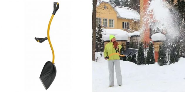 Инструменты для уборки снега: изогнутая лопата с дополнительной ручкой