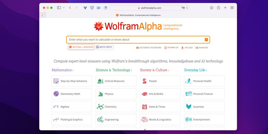 Альтернативные поисковики: Wolfram|Alpha