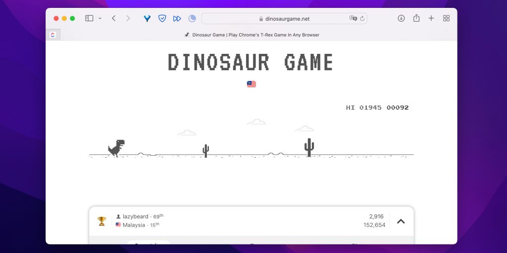 Dinosaur Game загружает результаты на сервер
