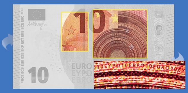 Как отличить настоящий евро от фальшивого: проверьте микрошрифт на разных участках