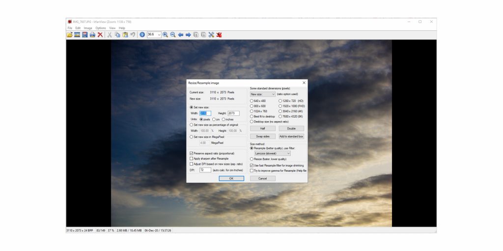 How to reduce the size of photos on a computer offline using IrfanView