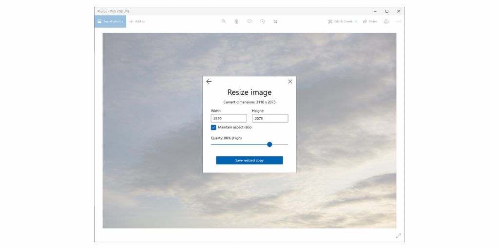 Как уменьшить размер фото на компьютере офлайн с помощью Photos