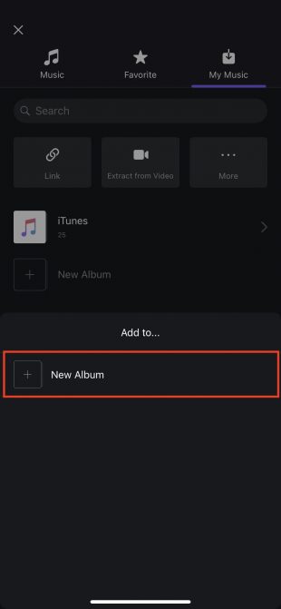 Как наложить музыку на видео на iPhone в VN: создайте новый альбом