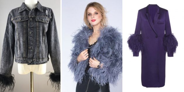 Модные куртки и пальто: модели со страусиными перьями