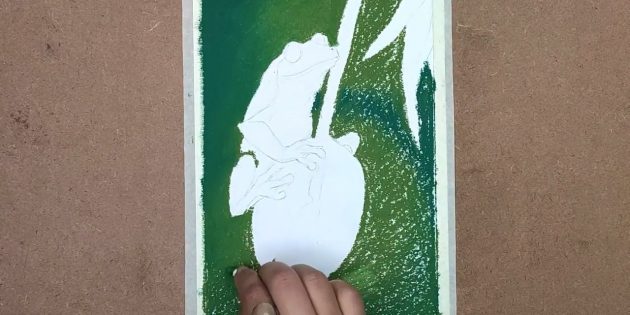 Как нарисовать реалистичную лягушку масляной пастелью: Растушуйте фон