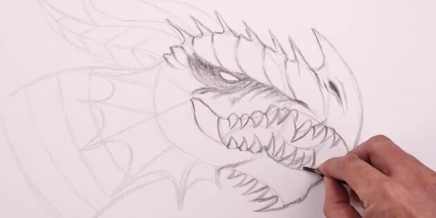 Как нарисовать голову дракона: нарисуйте зубы