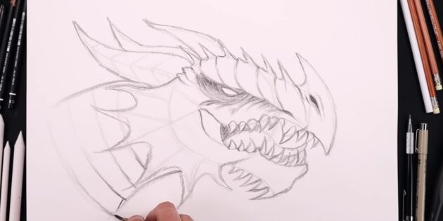 Как нарисовать голову дракона: сотрите лишние линии