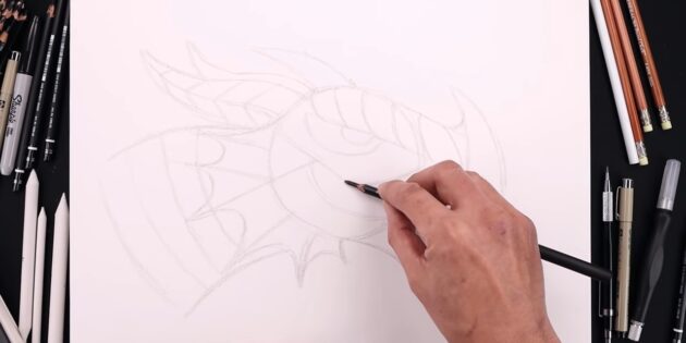 Как нарисовать голову дракона: нарисуйте чешуйки
