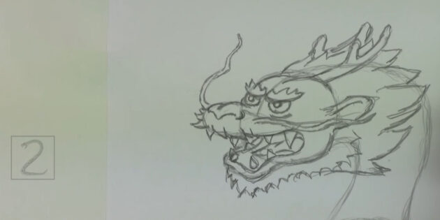 Как нарисовать китайского дракона: нарисуйте гребни и рога