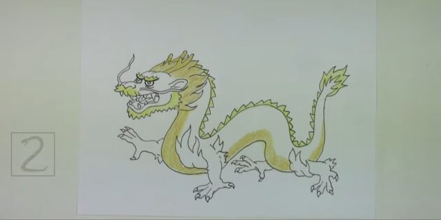 Как нарисовать китайского дракона: закрасьте брюхо, гриву и гребни