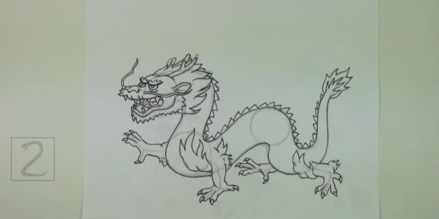 Как нарисовать китайского дракона: поработайте над контурами