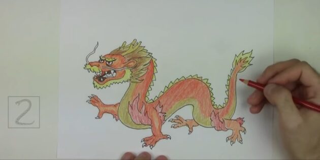 Как нарисовать китайского дракона: закрасьте остальную часть корпуса