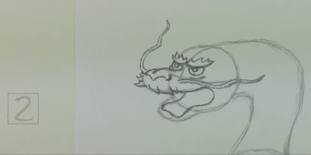Как нарисовать китайского дракона: нарисуйте нижнюю челюсть