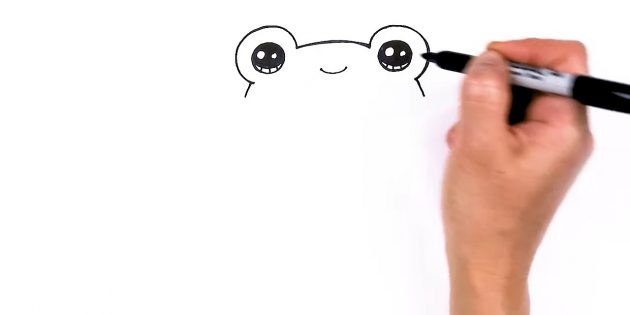 Как нарисовать мультяшную лягушку карандашами: Нарисуйте изогнутую линию между глазами лягушки — это будет рот