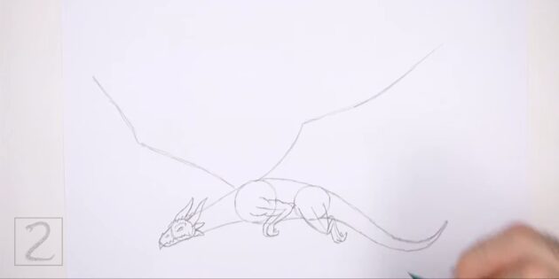 Как нарисовать реалистичного летящего дракона: прорисуйте задние лапы