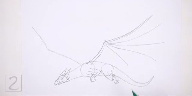 Как нарисовать реалистичного летящего дракона: нарисуйте пальцы крыла и перепонки