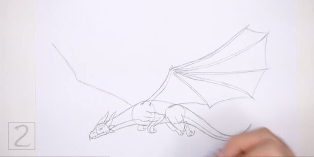 Как нарисовать реалистичного летящего дракона: наметьте брюхо