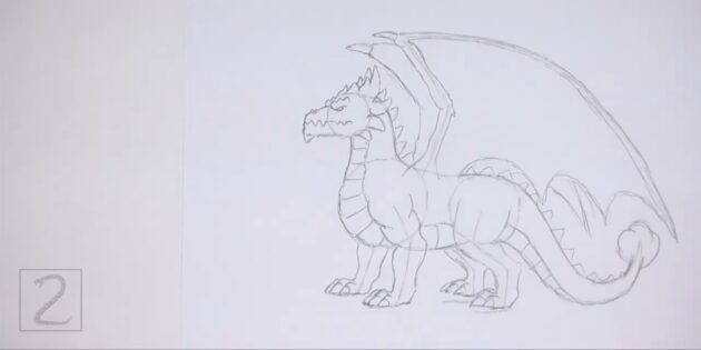 Как нарисовать реалистичного стоящего дракона: нарисуйте второе крыло