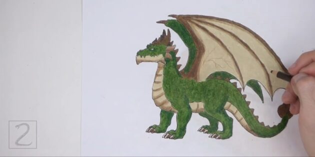 Как нарисовать реалистичного стоящего дракона: добавьте тени