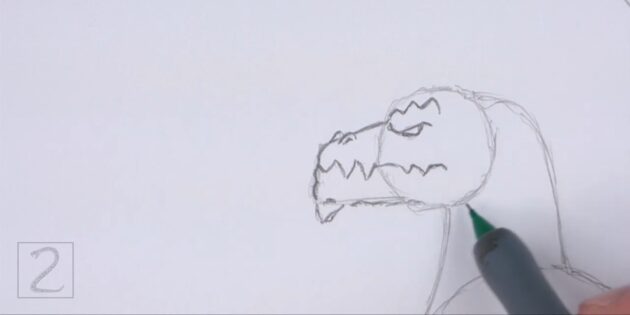 Как нарисовать реалистичного стоящего дракона: прорисуйте челюсть