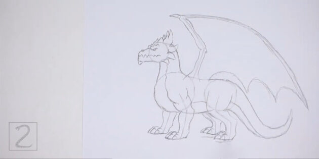 Как нарисовать реалистичного стоящего дракона: обозначьте брюхо