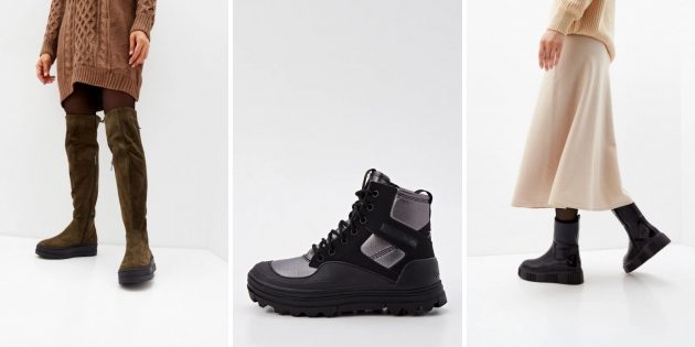 Модная зимняя обувь: сапоги и ботинки на массивной подошве