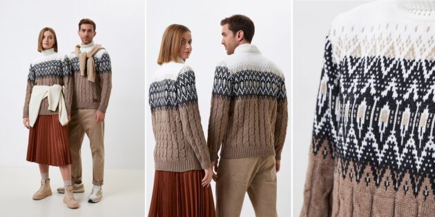Тёплая одежда унисекс: свитер с узорами