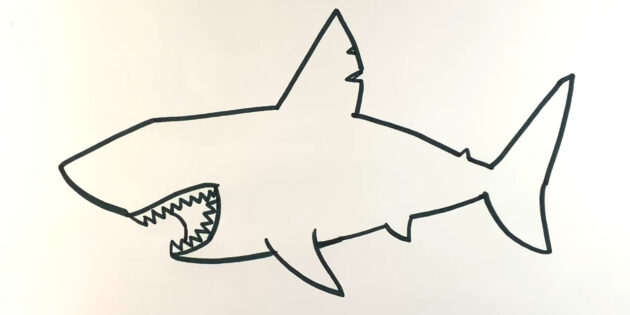 Как нарисовать мультяшную акулу мегалодона: нарсуйте зубы