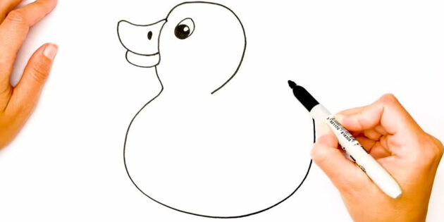 Как нарисовать мультяшную уточку фломастерами: нарисуйте заднюю часть уточки