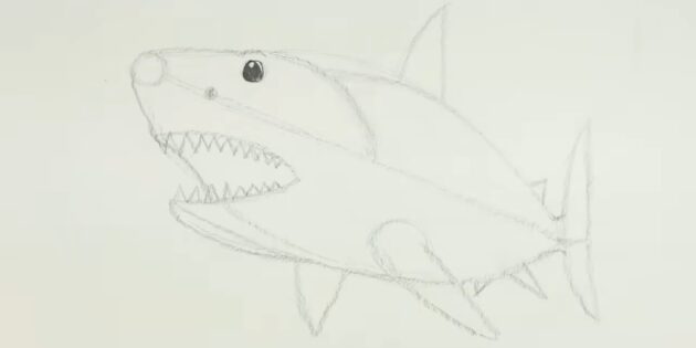 Как нарисовать реалистичную акулу мегалодона: закрасьте глиз