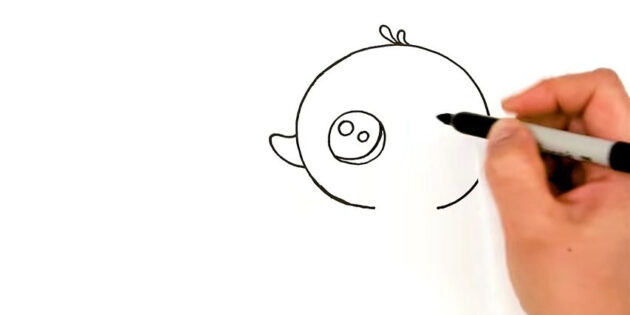 Как нарисовать мультяшного утёнка фломастерами: нарисуйте блики