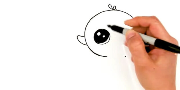 Как нарисовать мультяшного утёнка фломастерами: закрасьте зрачок