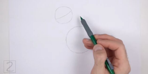 Как нарисовать реалистичного утёнка цветными карандашами: добавьте круг поменьше