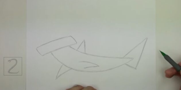 Как нарисовать реалистичную молотоголовую акулу: нарисуйте хвостовой плавник