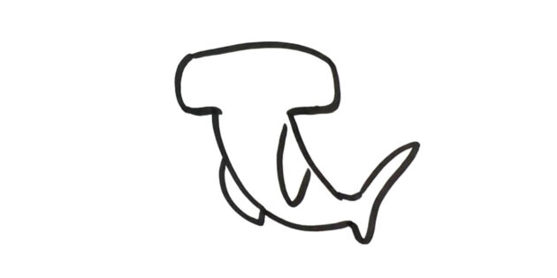 Как нарисовать мультяшную молотоголовую акулу: нарисуйте плавник